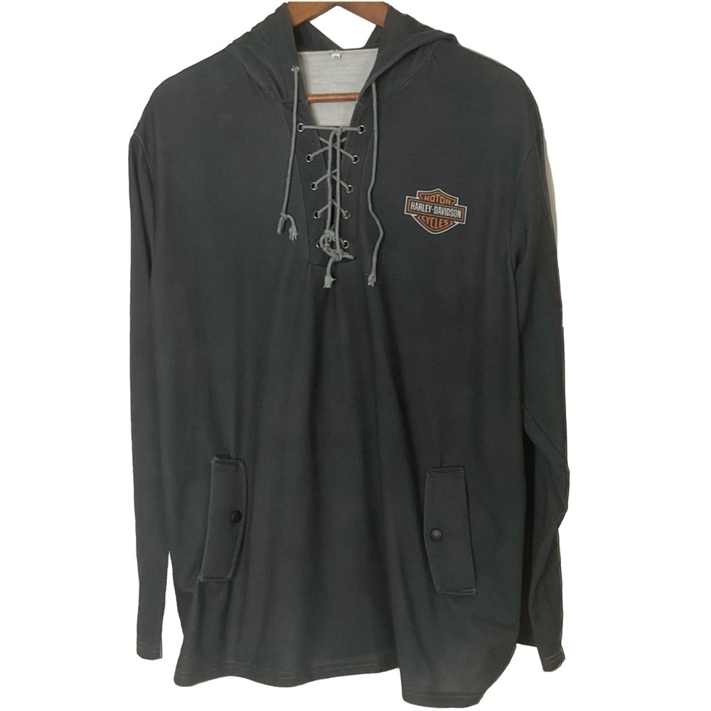 Harley-Davidson Dark (HD) Gray Lace-Up Hoodie with HD Orange Logo on Chest; XXL